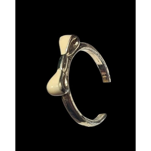 Minimalist Coquette Silver Tone And Cream Bow Ring Size 7 - Picture 5 of 13